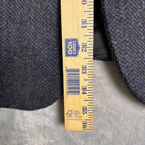 Robert Stock Blazer Mens 44L Navy Blue 100% Wool Herringbone Twill Sport Coat - Picture 10 of 12